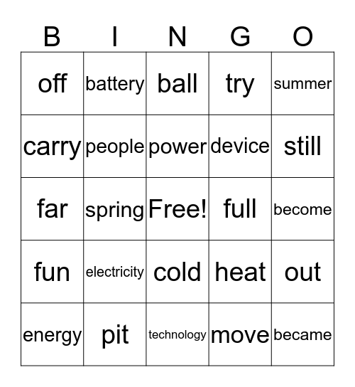 Spelling Bingo Card