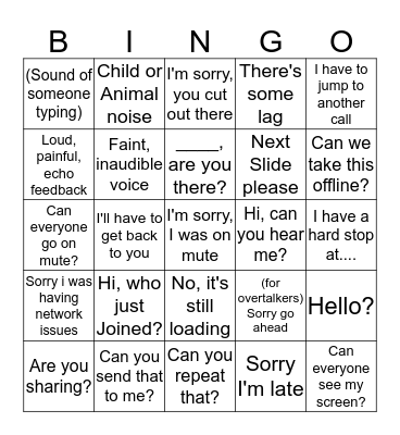 Conference Call Bingo Card