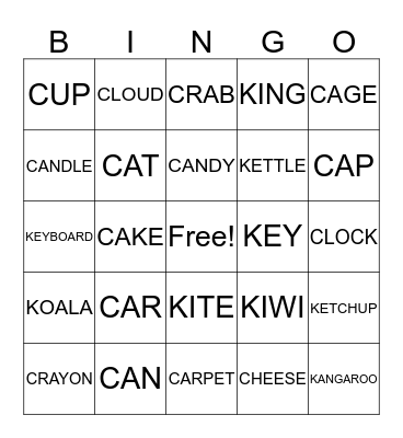 Letter C and K Bingo Card