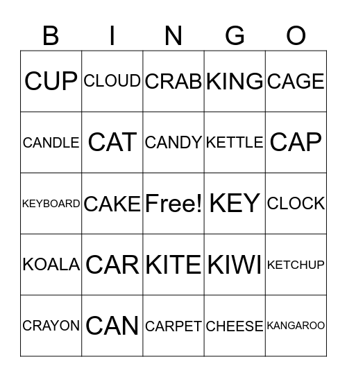 Letter C and K Bingo Card