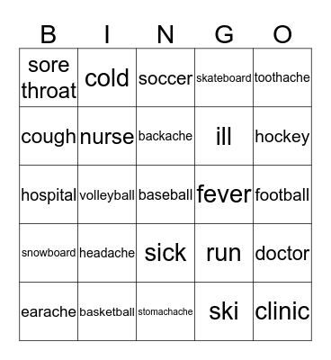 Illness and Sports Bingo Card