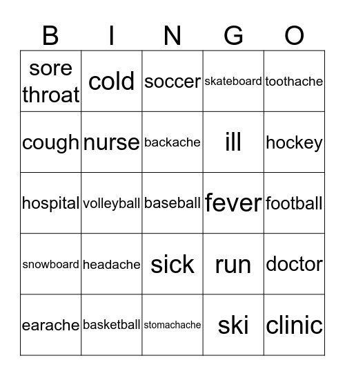 Illness and Sports Bingo Card