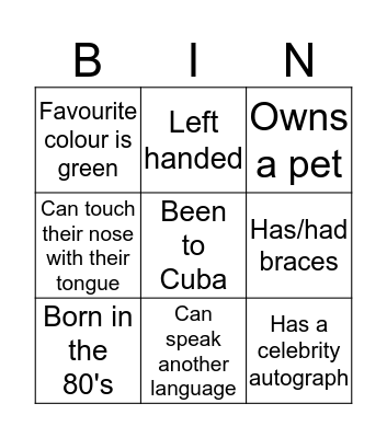 Human Bingo! Bingo Card