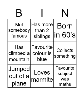 Human Bingo! Bingo Card