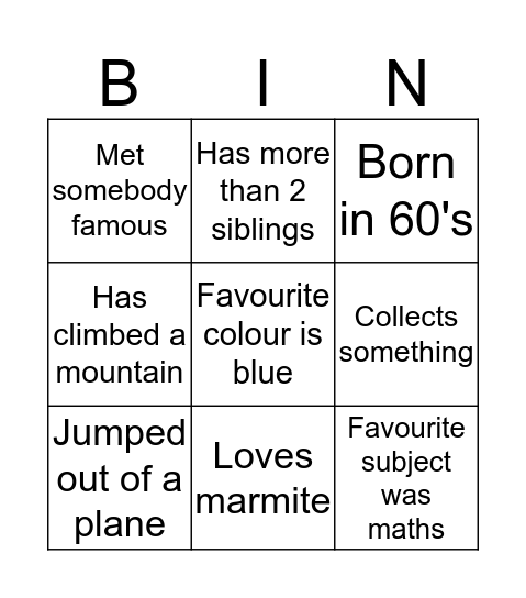 Human Bingo! Bingo Card