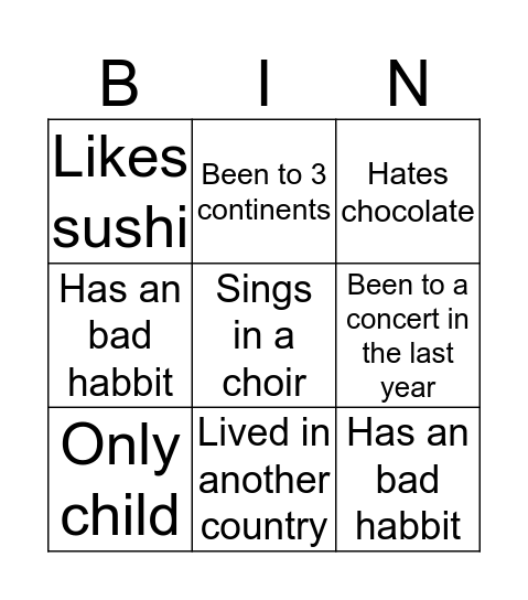 Human Bingo! Bingo Card