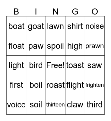 Our phonics sounds Bingo Card