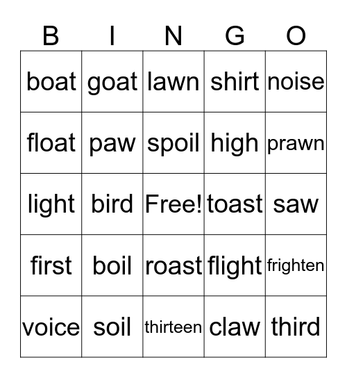 Our phonics sounds Bingo Card