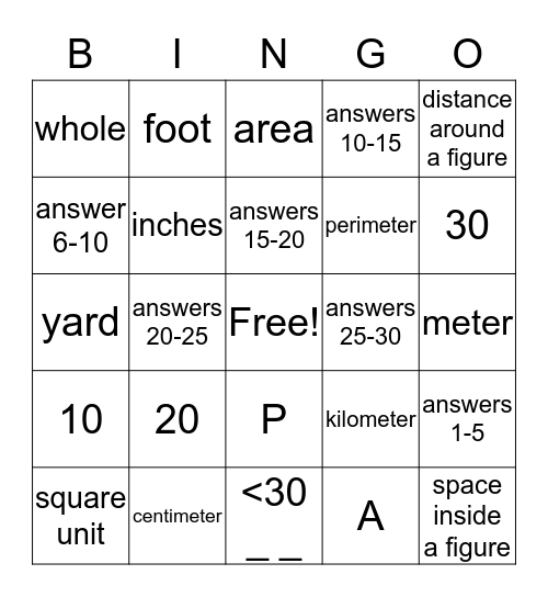 Math Trivia Bingo Card