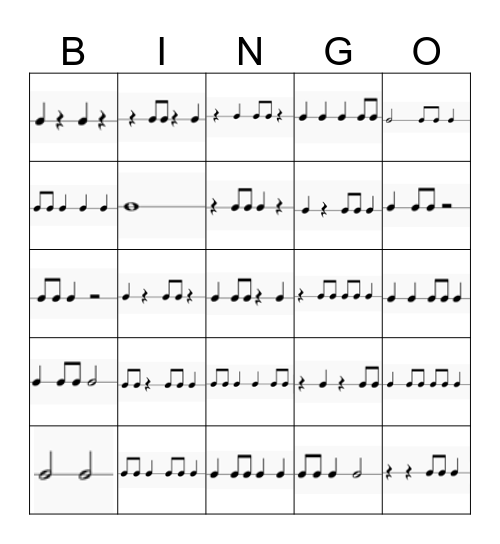 Rhythm Bingo Card