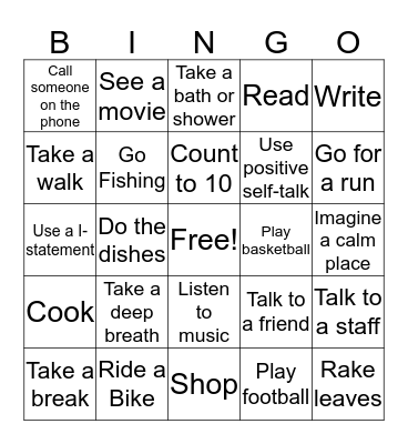 Coping Skills Bingo Card