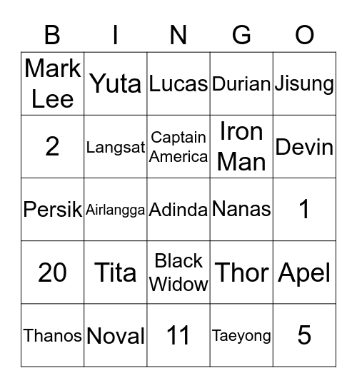 HIYAA Bingo Card
