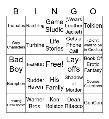 Rudder Bingo Card