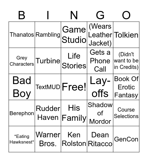 Rudder Bingo Card