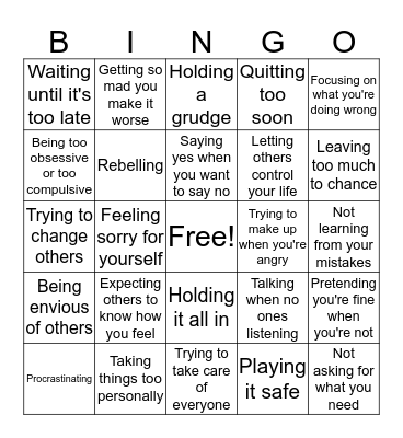 Get Out of Your Own Way Bingo Card