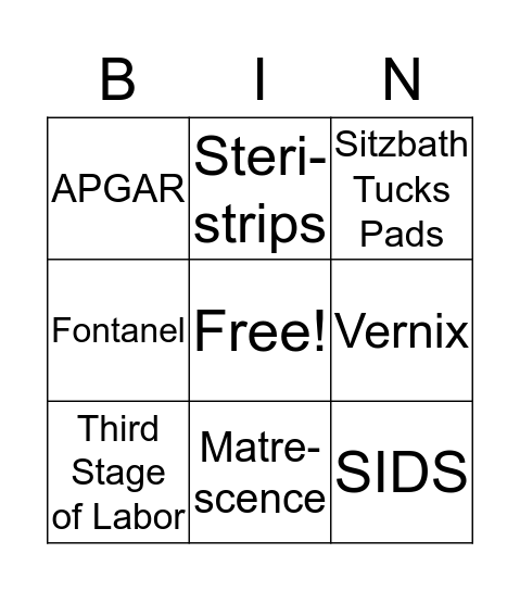 POSTPARTUM BINGO! Bingo Card