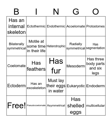 Animal Diversity Bingo Card