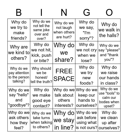 SOCIAL SKILLS BINGO Card