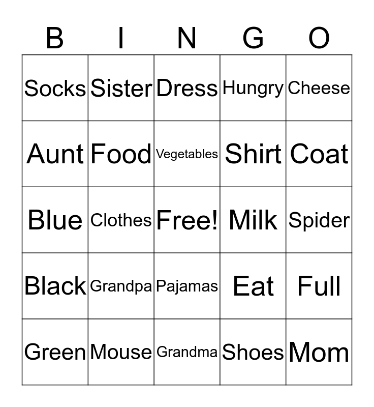 ASL Vocabulary Bingo Card