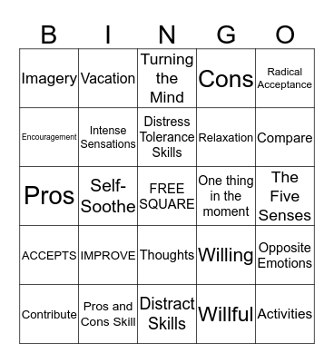 Distress Tolerance BINGO Card