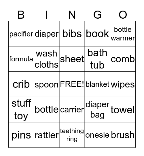 BABY SHOWER  Bingo Card