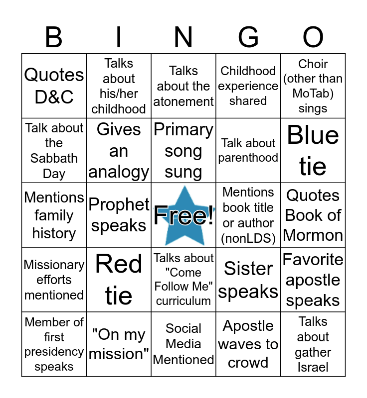 General Conference Bingo Free Printable Printable Word Searches