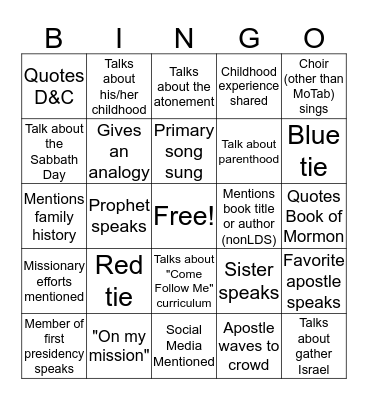 General Conference  Bingo Card