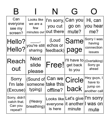 Conference Call Bingo Card