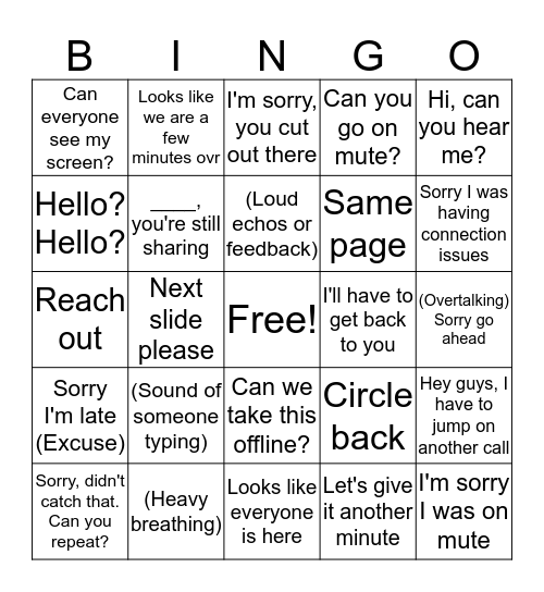 Conference Call Bingo Card