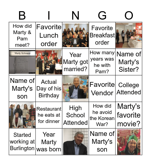 Happy Birthday Marty! 2019 Bingo Card