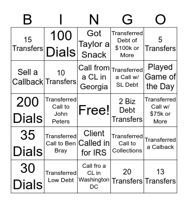TSA Bingo Card