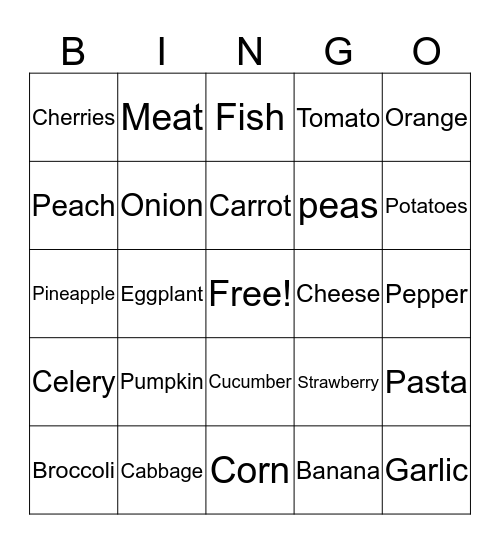 Food Bingo Card