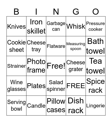 Tracy's Bridal Shower Bingo Card
