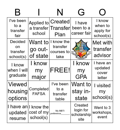 Transfer Planning  Bingo Card