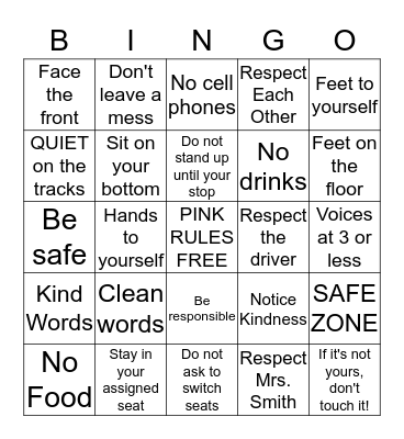 Bus Behavior Bingo Card