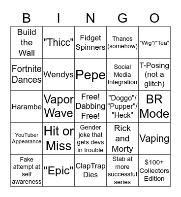 Borderlands 3 Bingo Card