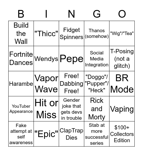 Borderlands 3 Bingo Card