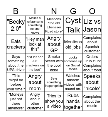 Angry Man Bingo Card