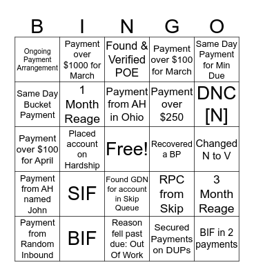 RECOVERY CA6 BINGO Card