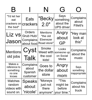 Angry Man Bingo Card