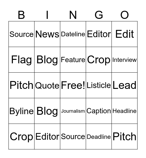 Journalism Bingo Card