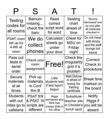 PSAT Or Bust Bingo Card