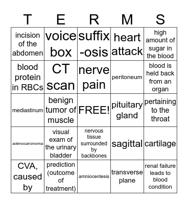 MEDICAL TERMINOLOGY Bingo Card