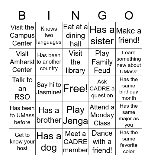 URep UMass Bingo Card