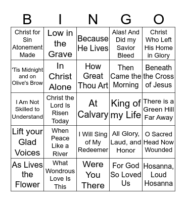 Easter Songs Bingo Card