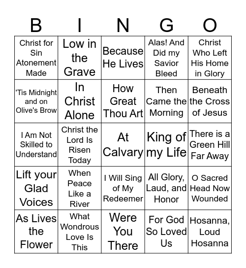 Easter Songs Bingo Card