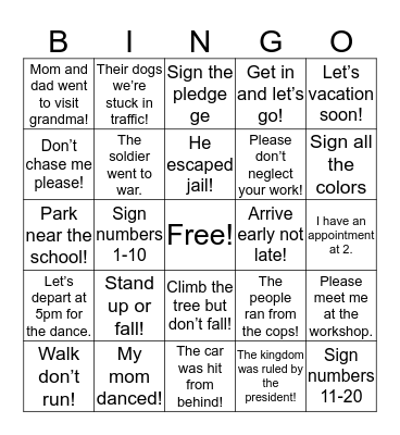 Chapter 7 sentences Bingo Card