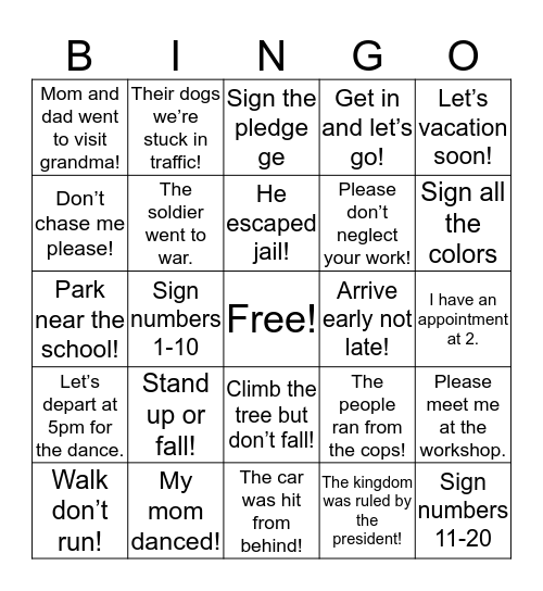 Chapter 7 sentences Bingo Card