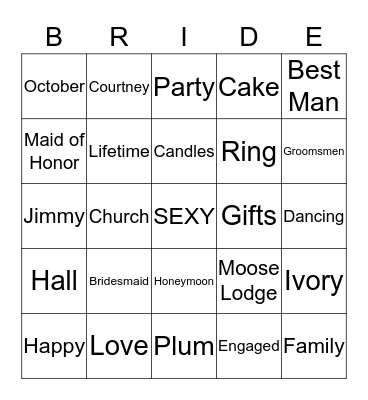COURTNEY & JIMMY  Bingo Card