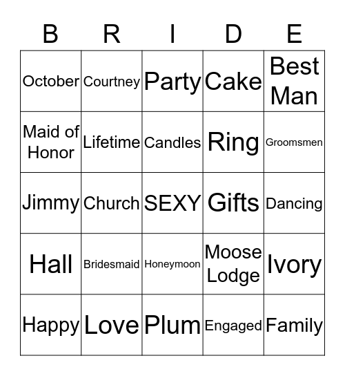 COURTNEY & JIMMY  Bingo Card